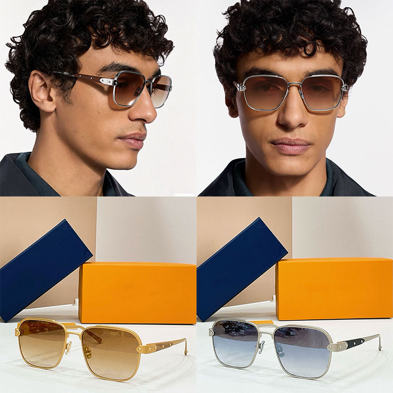 Mens new Trunk Square Sunglasses Silver Titanium frame Blue Lens Logo Design Mens luxury beach shopping fashion sunglasses Top quality UV400 protect