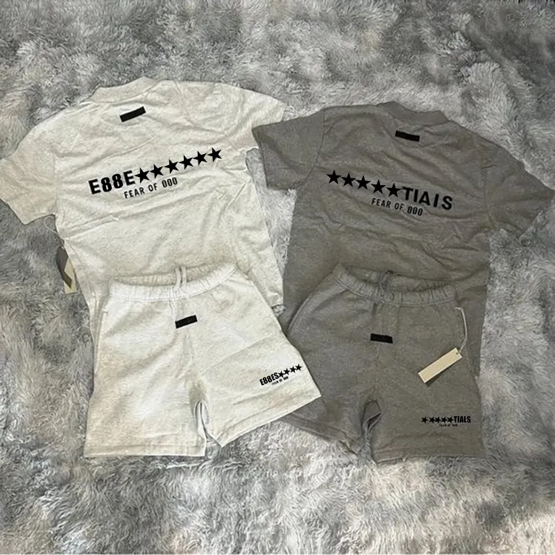 Mens Essential Hoodies Sleeve Crew Neck Essential Short Sweatshirts Shirts Matching Shirts Set With Printed Text Drawstrings Grey Casual Sportswear