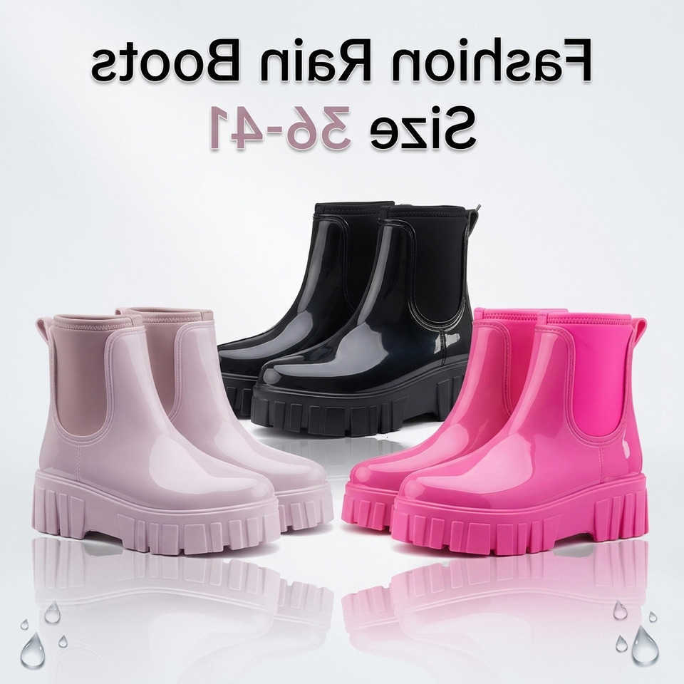 Fashion Rain Boots Shoes PVC For Women Solid Anti-slip Wear-resistant Thick Soled Shoes Low Cut High Top Round Toe Waterproof Water Shoes H260824