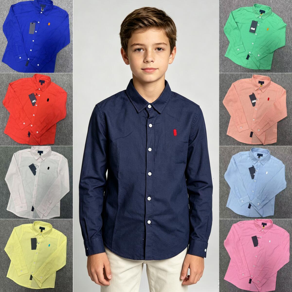 kids polo shirts luxury unisex long sleeve embroidery button down solid color casual business daily comfortable fashion tops for boys girls 6 14 yea
