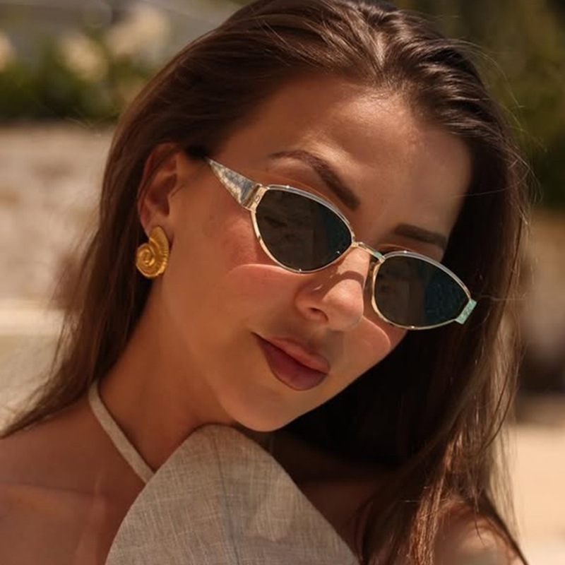 Sunglasses Geometric Cat Eye Metal Frame Dark Lenses Silver Accent Side Arms For Women Daily Streetwear Fashion Trendy