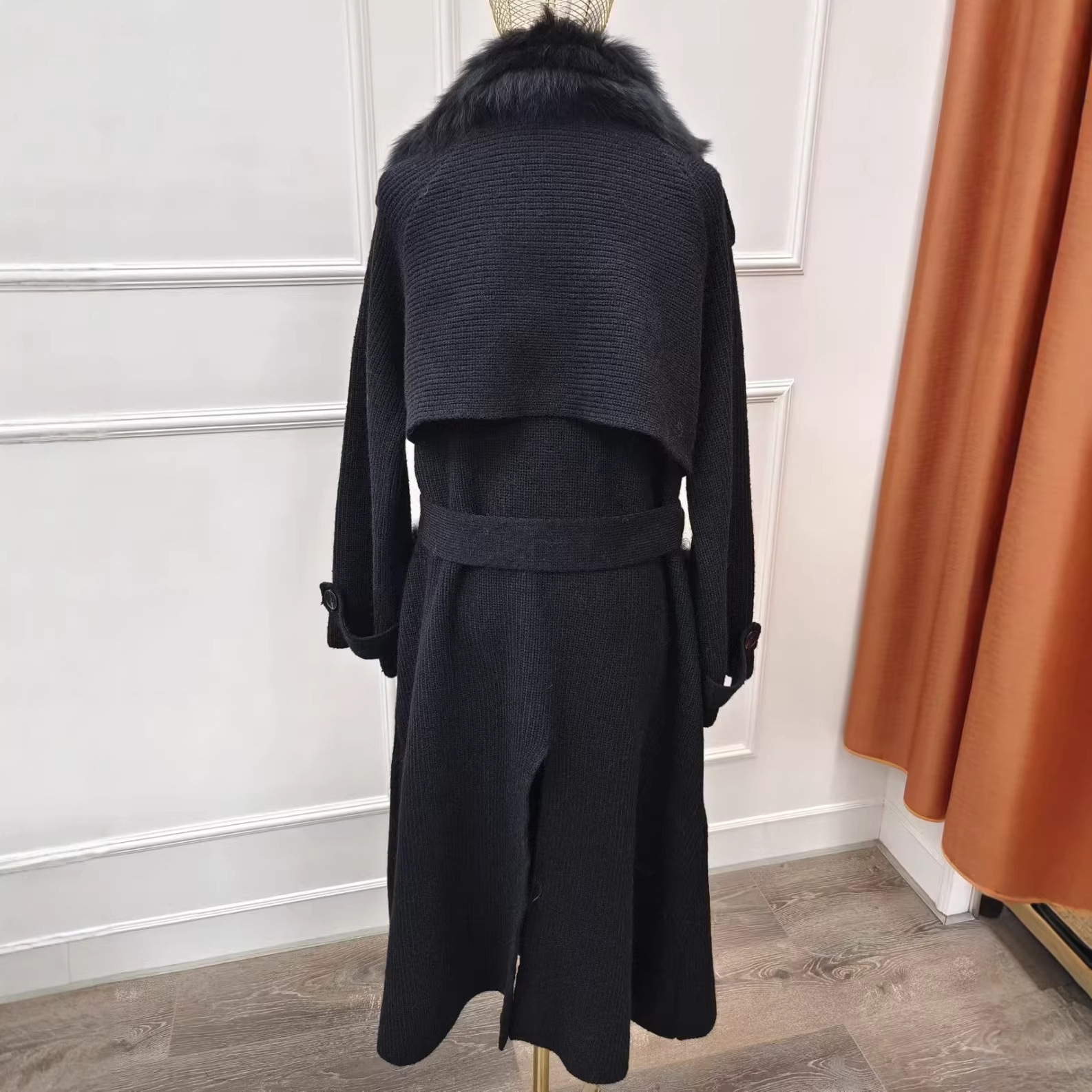 Real Fox European Style Loose Casual Long Wool Cardigan Coat Sweater Women Fur Trim For With,