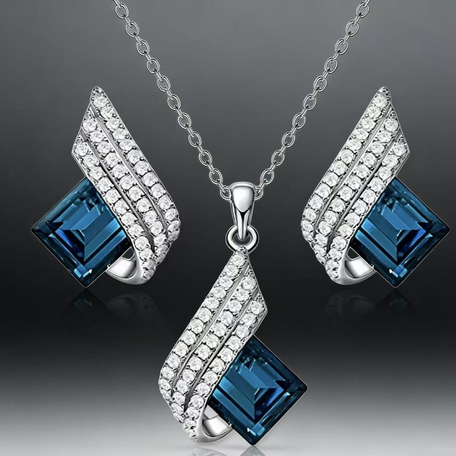 Nouvel ensemble de colliers pour femmes ornés de cristaux géométriques européens américains, boucles d'oreilles et bijoux en gros de bijoux de sé