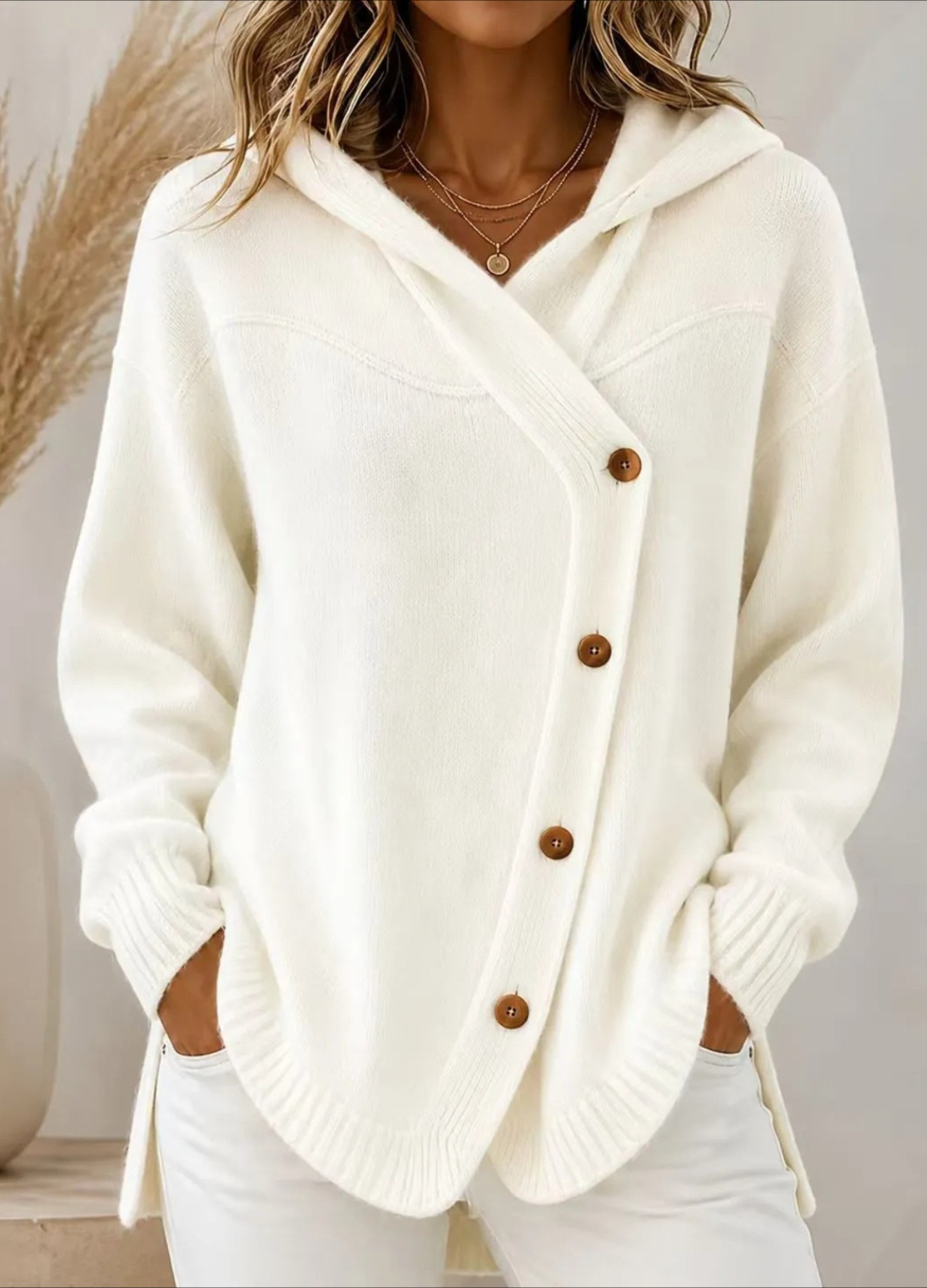 Adele167 Style européen et américain automne/hiver nouveau pull pour femme décontracté bouton ample à manches longues à capuche Cardigan