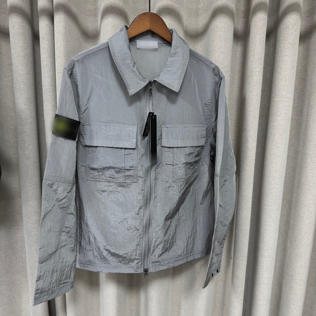 stones Coat jacket 2026 new style stone Men's Nylon Ripstop Overshirt Jacket with Arm Patch Multi Pocket Full Zip Casual Windbreaker cf 3a d8 f