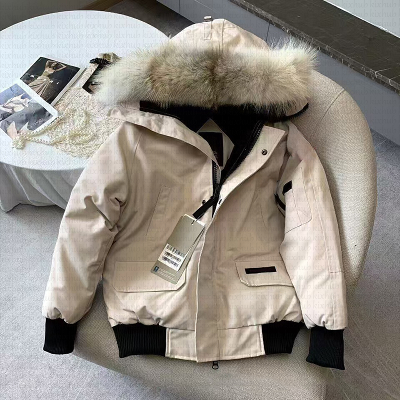 Designers Down Jacket Short Pilot bomber down Coat Large Pocket Fur Collar Thermal Top Female women men Ribbed Cuff Parka Real Fur Hood Short Warm D