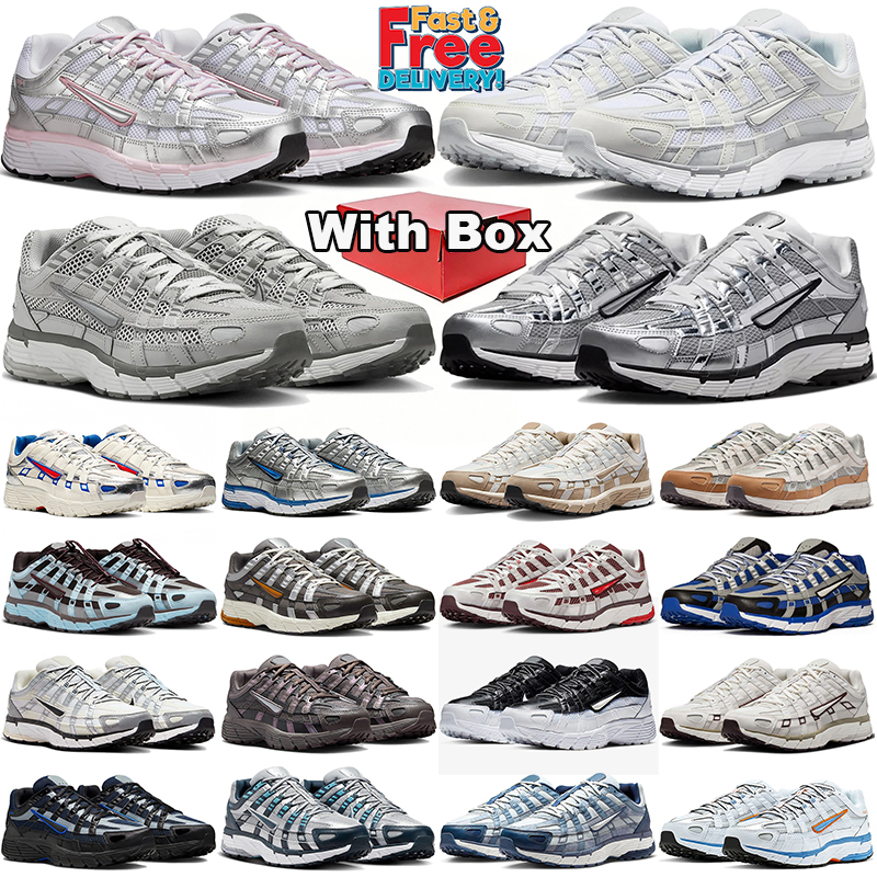 with box free shipping p6000 running shoes men women designer sneakers outdoor trainers comfort sports shoe Black Cool Grey Metallic Silver Diffused