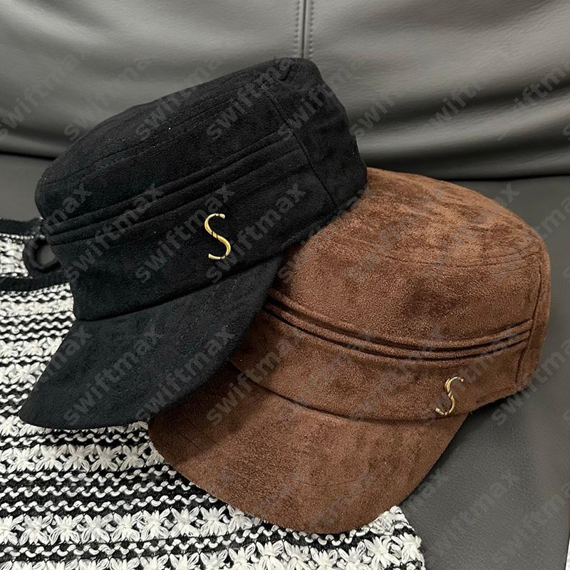 Suede Military Cap For Women Vintage Curved Brim Newsboy Hat Autumn Winter Casual Solid Color Flat Top Beanie Beret Ball Caps Casquette Bonnet