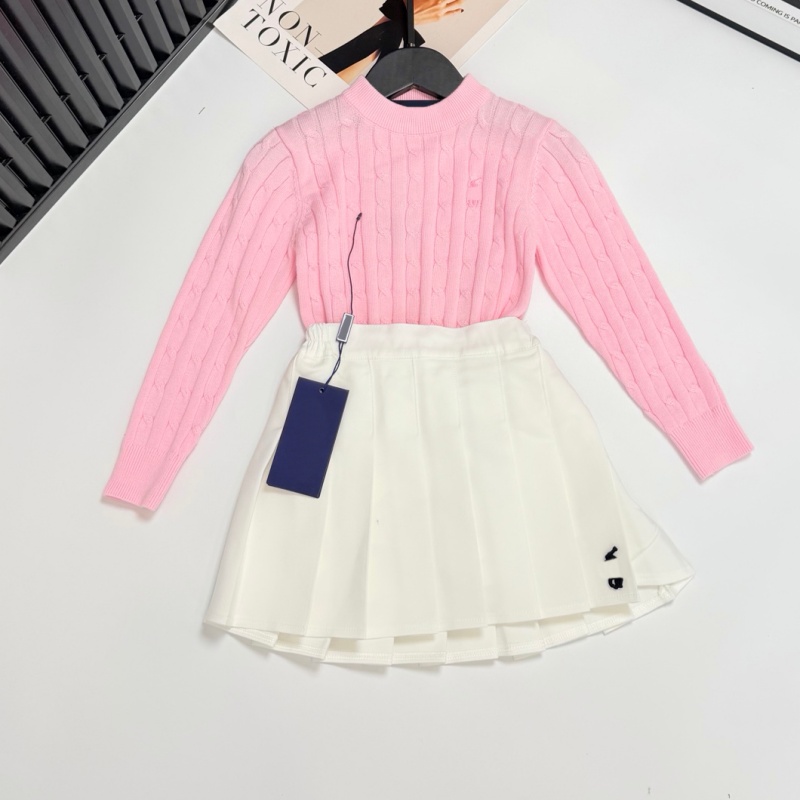 Designer Children Sweater Luxury Girls Dress Fashion Dresses Winter Children Two Pcs Polo Dress Set Boys Kids Warm Sweater Pleated Skirt