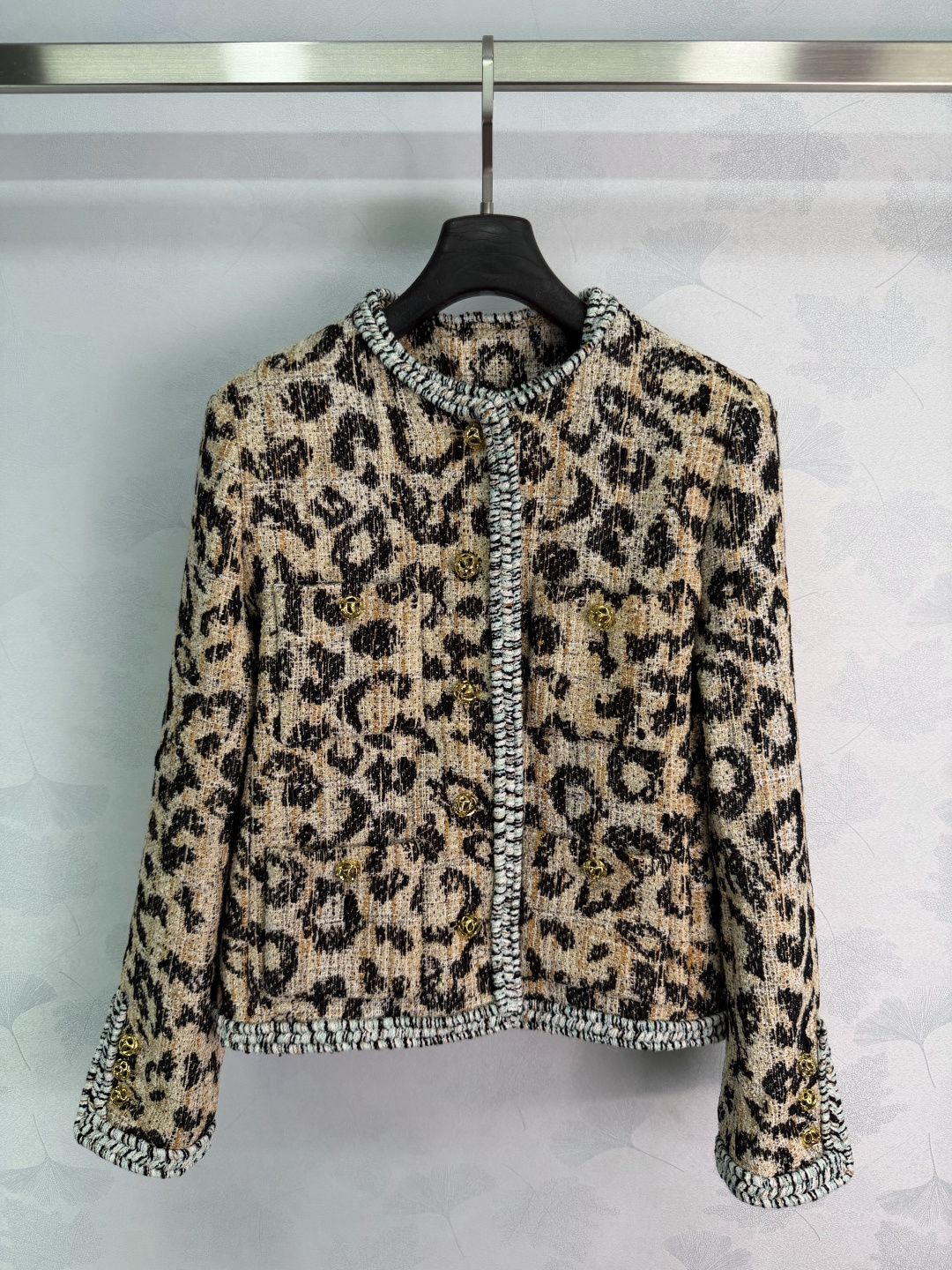 The 2026 designer's new leopard print tweed short jacket