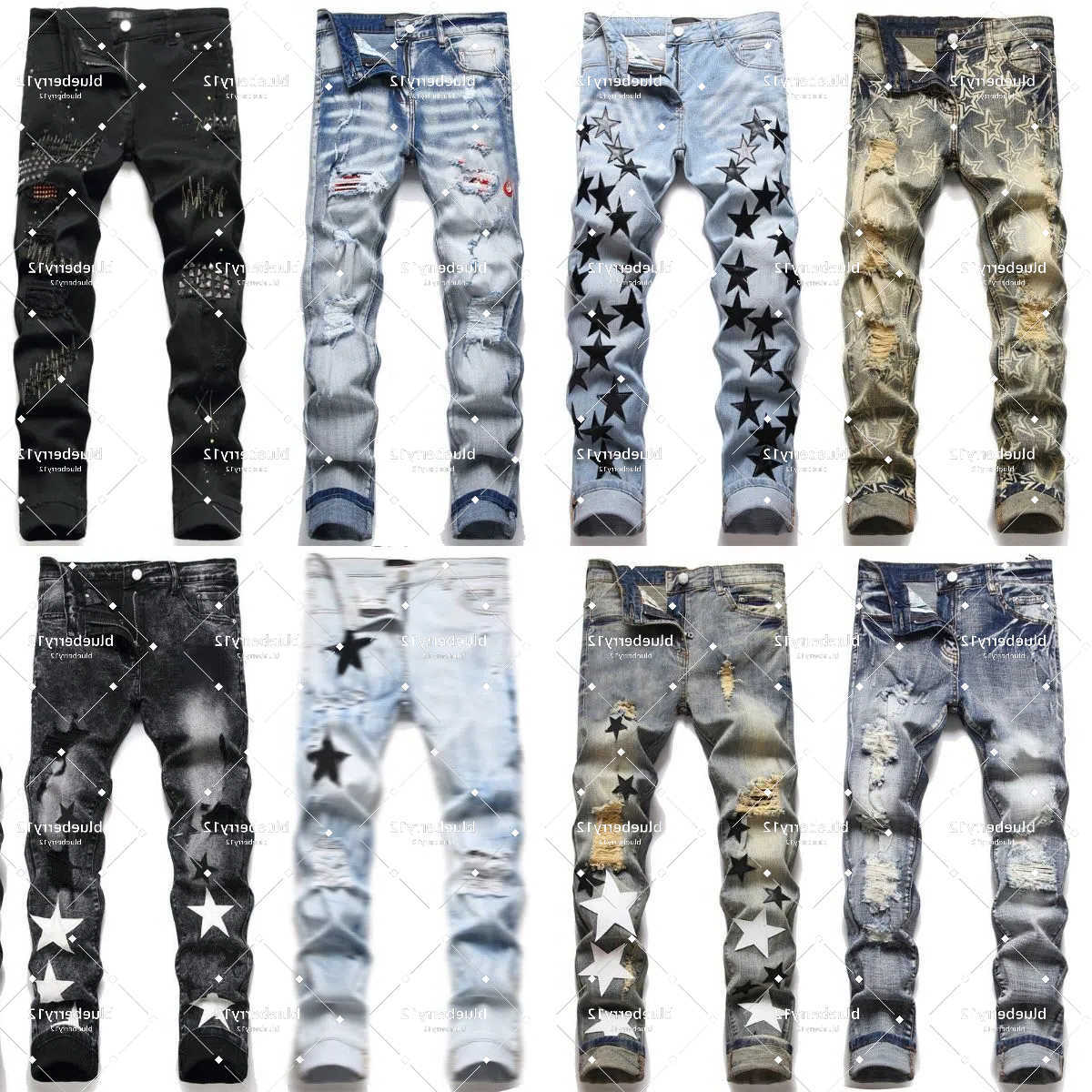 AM Jeans Pantaloni da uomo in denim dritto slim effetto invecchiato, lavaggio grigio sbiadito, ricamo decorativo a forma di cuore di serpente, outfi