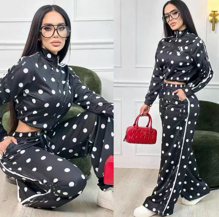 autumn Embroidered Tracksuits Womens Long Sleeved short jacket Wide Leg Trousers suits Sportswear American Fashion Casual Two-piece Set