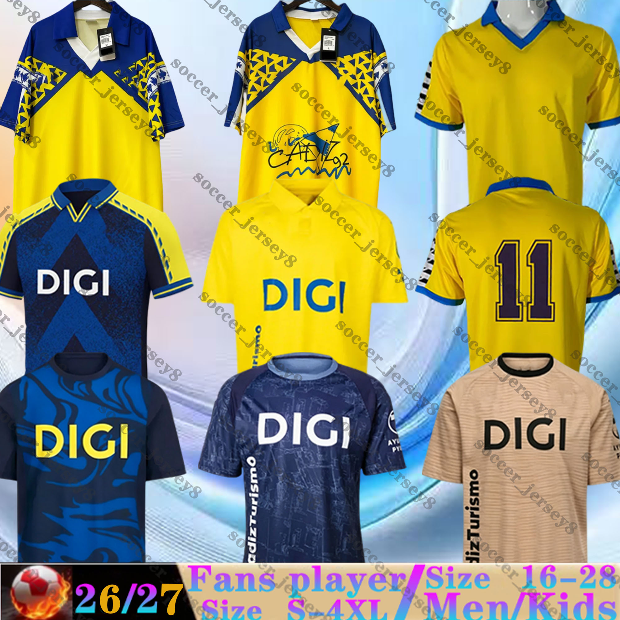 Cadiz CF 2026 Soccer Jerseys Domina Iuri Tabatadze Victor Granadaes Cadizs CF Retro 83 84 91 92 Classic T.BONGONDA LOZANO MABIL ALEX Men kids kit 26