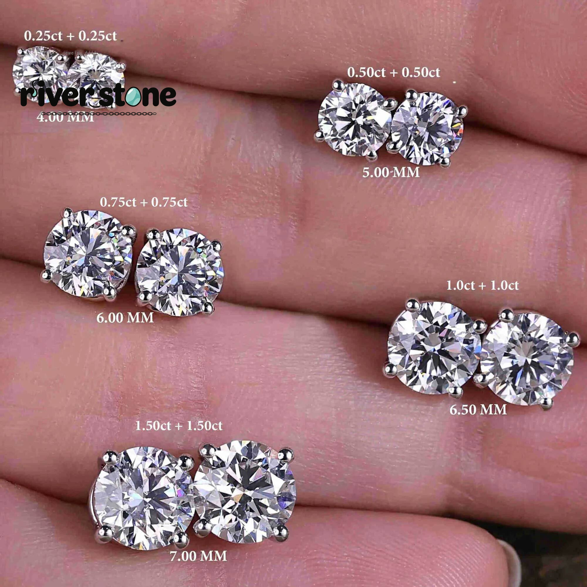 Custom Vvs Lab Grown Created Studs Earrings Real 10K 14K 18K Solid Gold 925 Silver Round Diamond Stud Earring Men Women