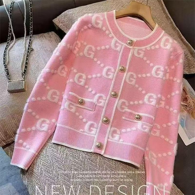Pink soft glutinous sweater autumn and winter sweet anti-aging small fragrance style knitted sweater cardigan casual top