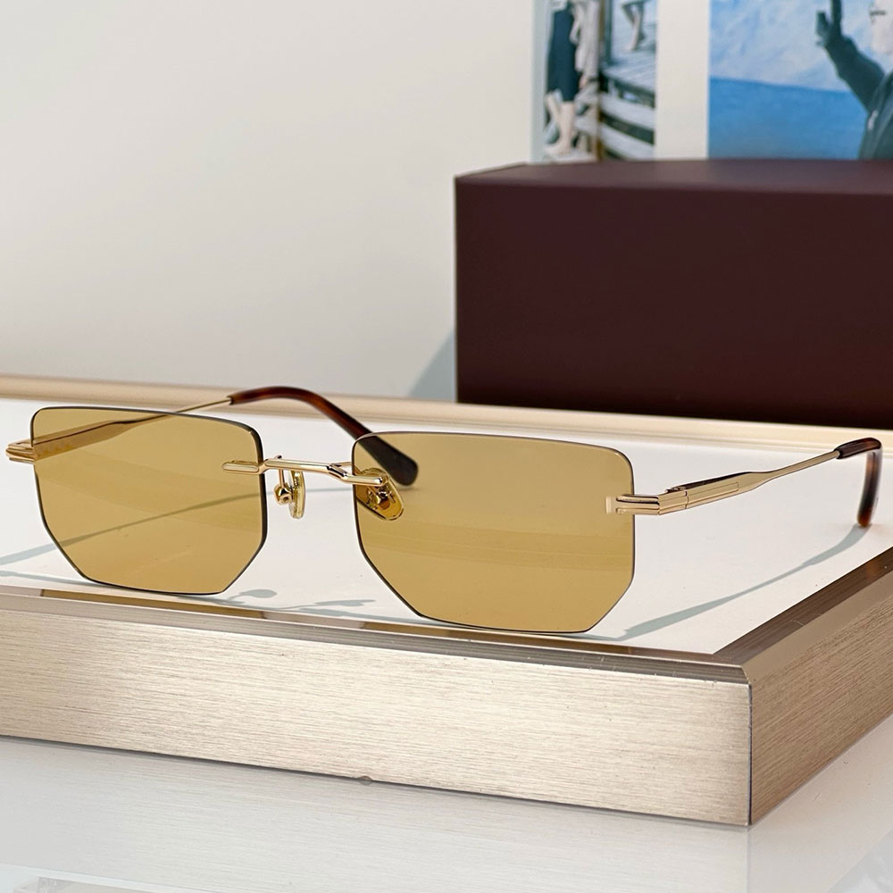 Ethan Sunglasses new womens designer rimless sunglasses FT1355 shiny metal style with mens signature sign eyeglasses lens geometric shape UV400 Prot
