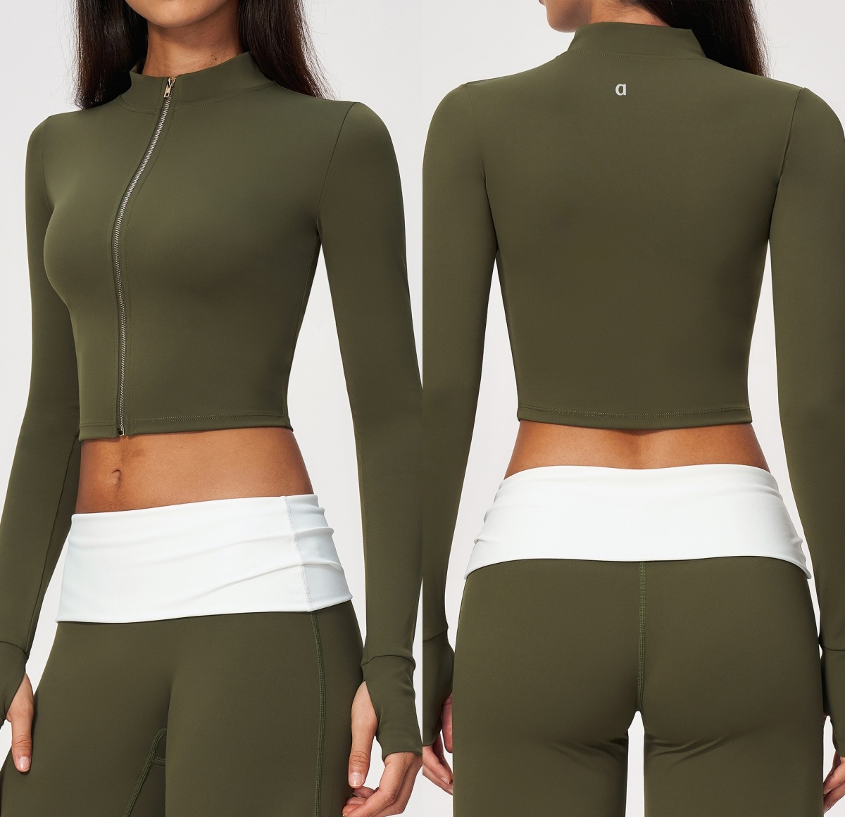 2754AO Veste d'entraînement Pilates hautement élastique avec col montant, haut respirant à manches longues pour yoga et fitness, chemise d'entraî