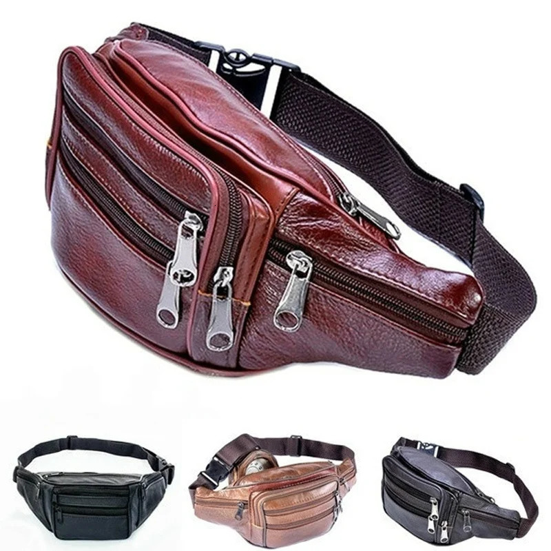 Mens Waist Pack PU Leather Bag Waist Belt Bag Male Artificial Leather Fanny Pack Fashion Small Shoulder Bags for Men a260825