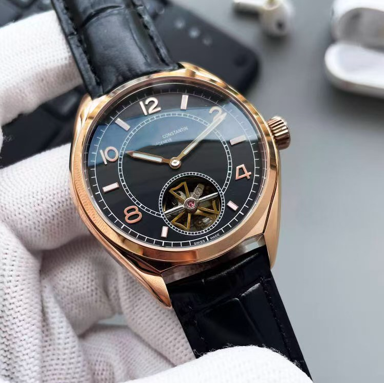 New men's and women's VC CONSTATIN automatic mechanical watch, open heart-shaped skeleton dial, stainless steel strap, business and leisur