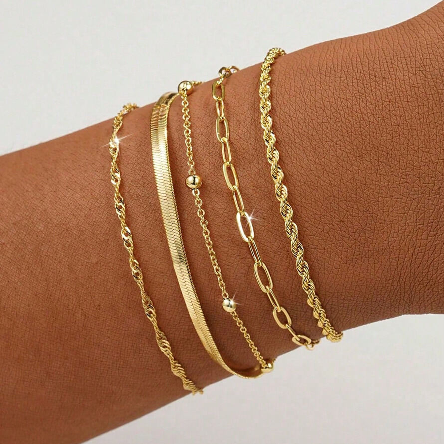 Ensemble de bracelets en métal exquis de 5 pièces, best-seller tendance, vente en gros de bijoux empilables uniques