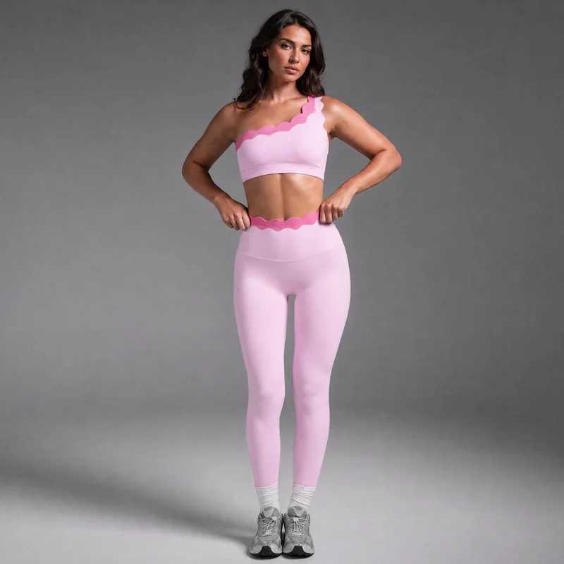 Lace Yoga One Shoulder Bra Women's Clothing Sets Shell Petals Butt-lifting Fitness Pants Outdoor Sports Sexy Yoga Outfit Set Z260824