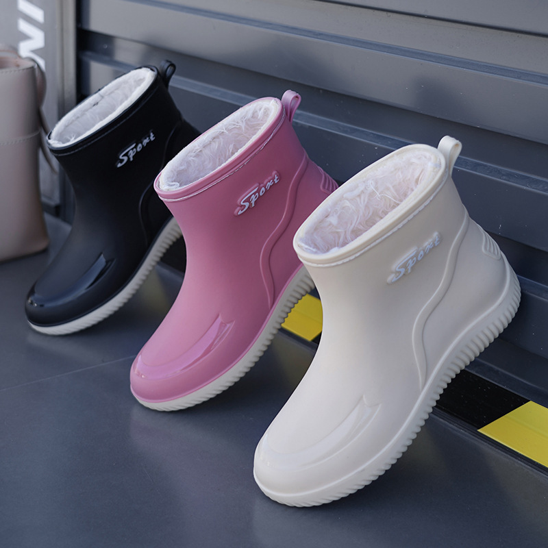 Women'S Mid Calf Fleece Lined Rain Boots Waterproof Non Slip Thick Sole Winter Warm Outdoor College Style