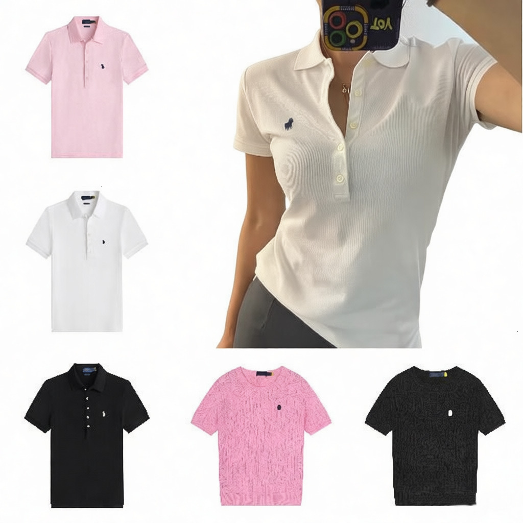 Women's Polo Shirt Tailored Fit 5 Button Placket Embroidered Detail Versatile Solid Short Sleeve Business Casual And Golf 5a