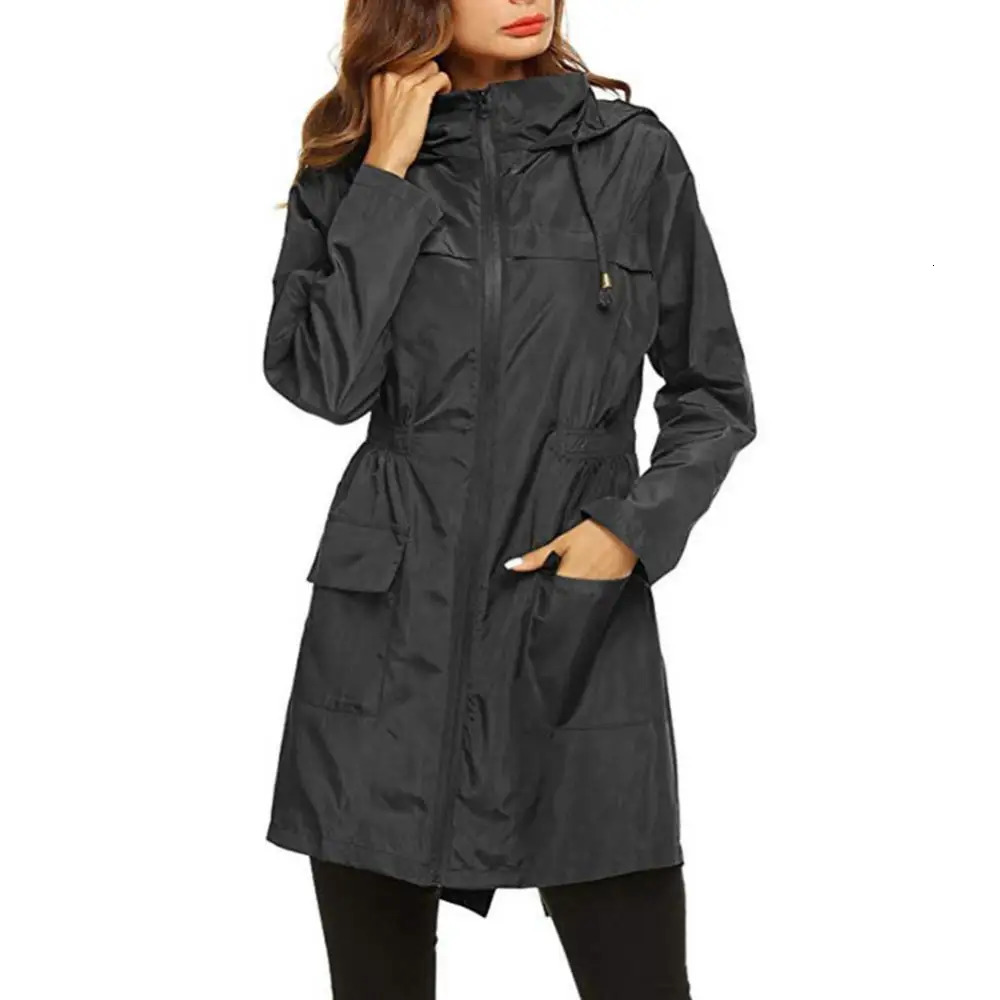 Windproof Waterproof Raincoat Long Jacket Hooded Women Autumn Winter Outdoor Hiking Clothes Long Rain Tops Rainwear Lightweight 260824