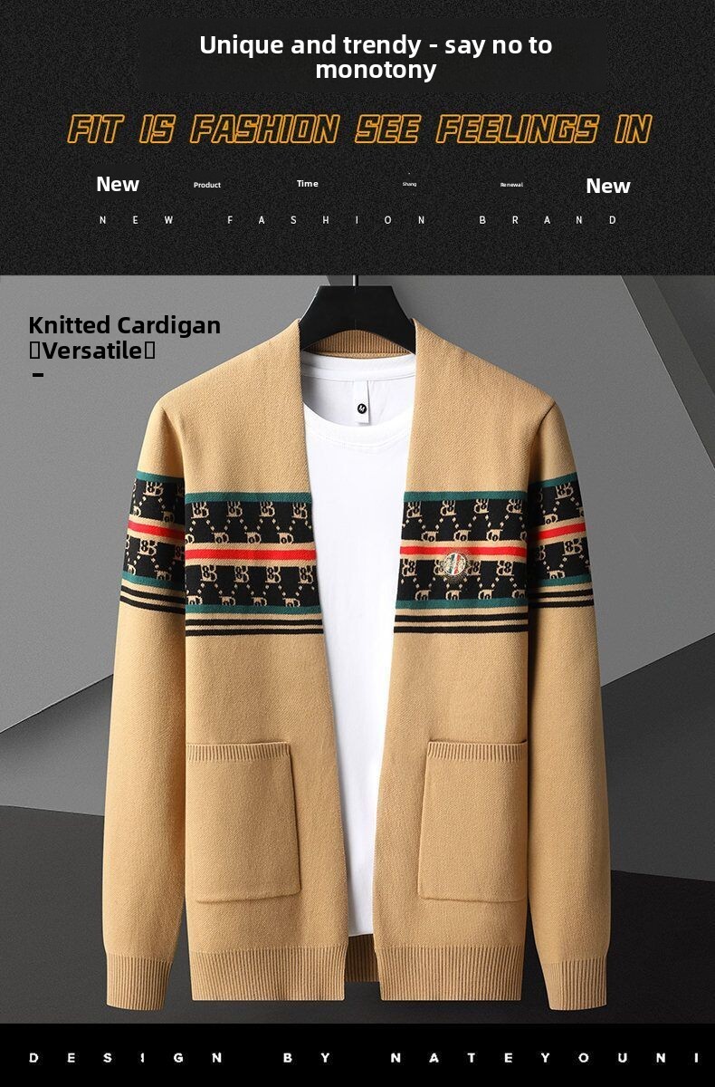 New DesignSpring And Autumn Knitted Cardigan Simple High-end Sweater Men 's Casual Knitwear