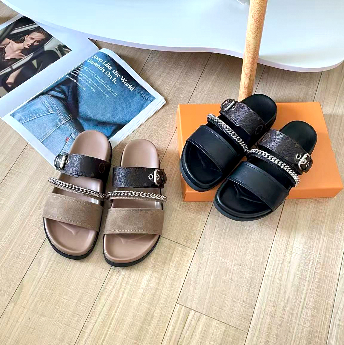 Summer pool slide VIBE slipper Mule Flat 10a Home shoes womens Comfort sandal flower luxury Designer sandale mirror quality Vacation open toe Suede