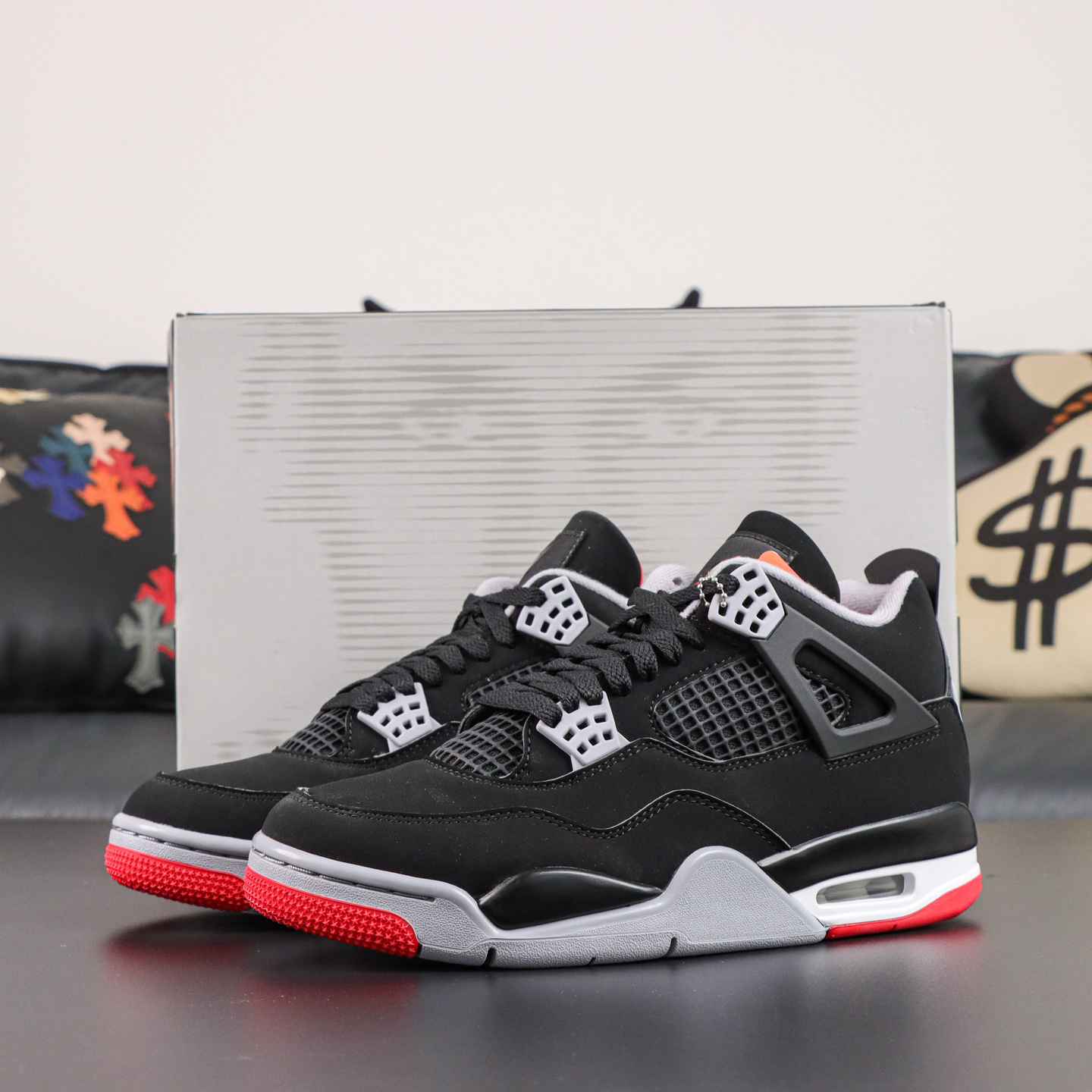 With Original Box OG 4s Bred LJR HUPU 2026 Mens Womens Bred Black JIV 4 Basketball Shoes Top Level Sneakers