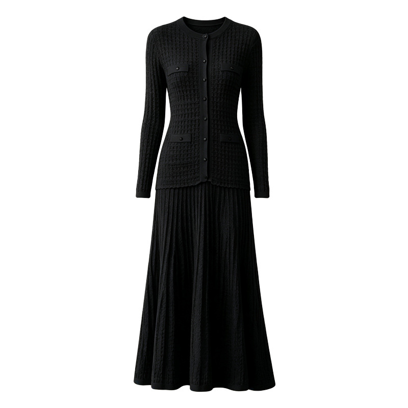 Sandro Designer Dress Womens Diamond Short Sleeve Knit Dresses Luxurious Button Lapel Waist Cinched Fashion Party 2026 Spring French Fragrant Women