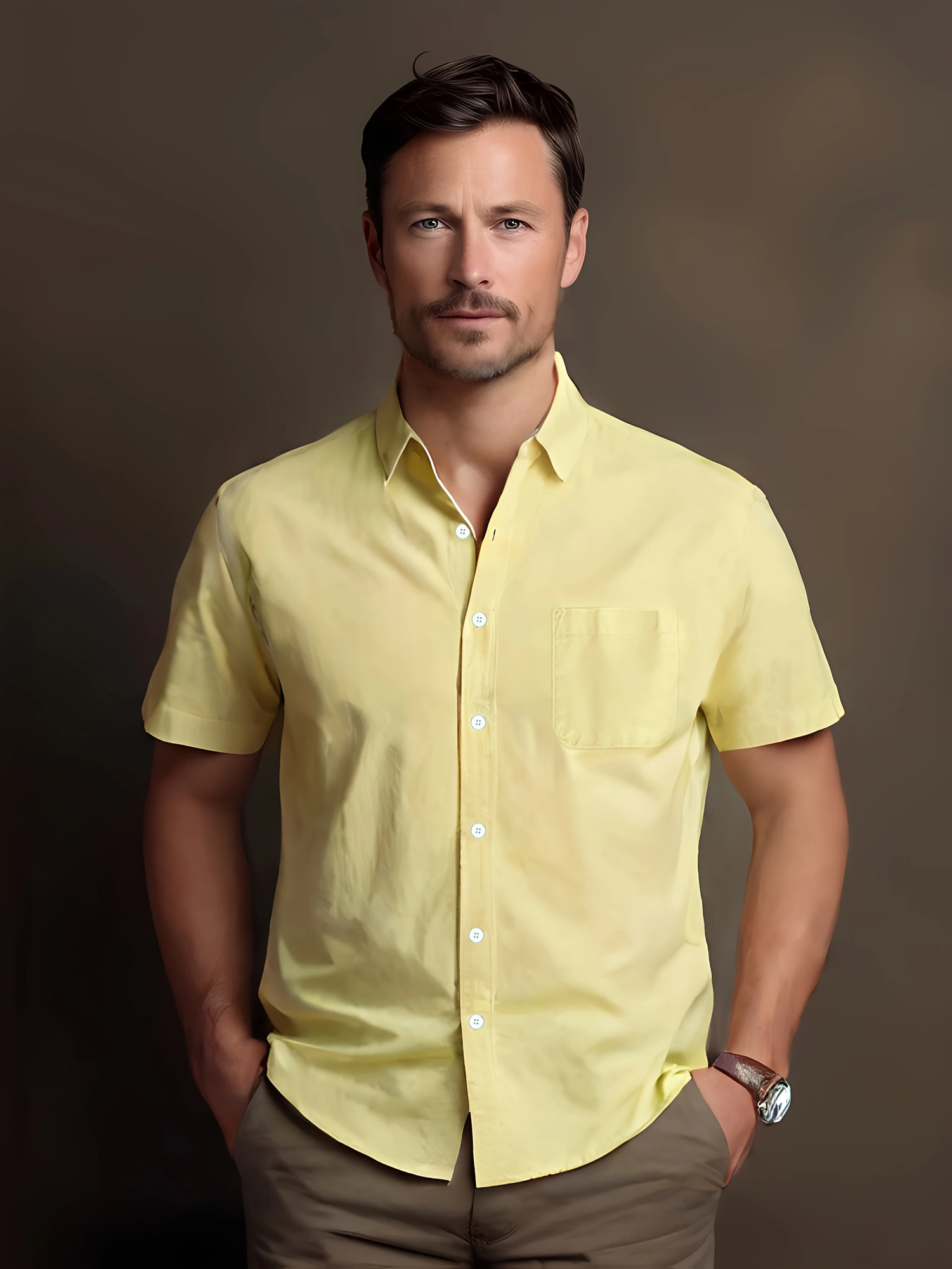 Fashionable High-Quality 100% Pure Cotton Solid Color Simple Men's Short-Sleeve Shirt for Summer Casual Everyday 260825