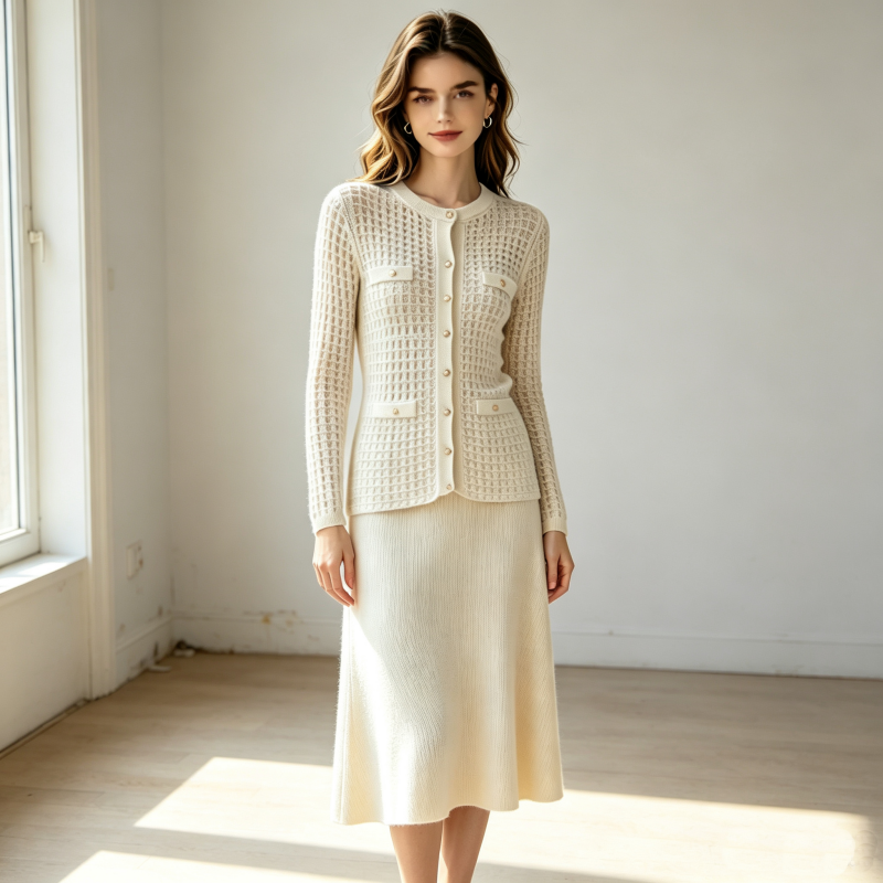Sandro Designer Dress Womens Diamond Short Sleeve Knit Dresses Luxurious Button Lapel Waist Cinched Fashion Party 2026 Spring French Fragrant Women