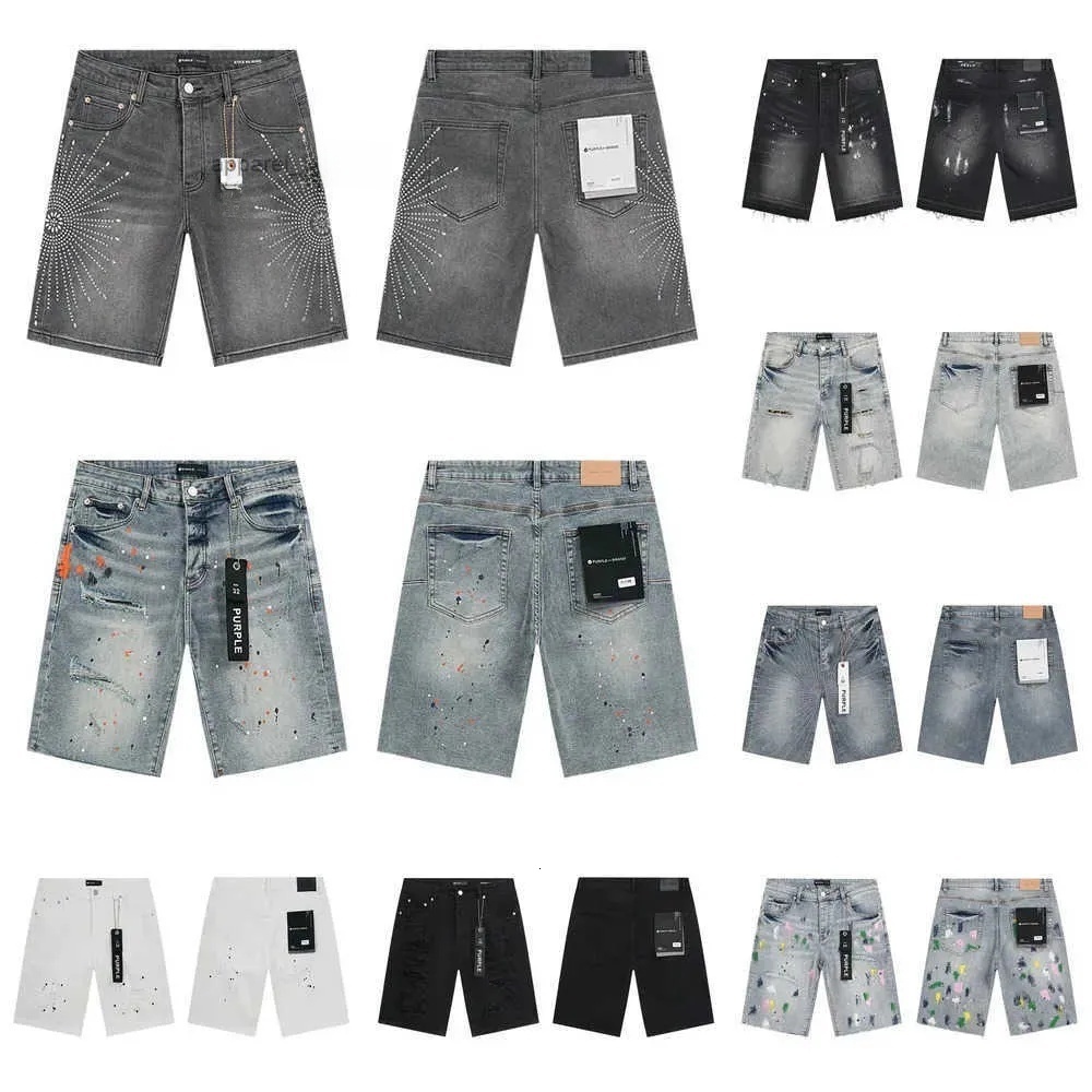 length Hip Hop Shorts High Quality Jean Hole Jeans Designer Mens Casual Denim Knee Trousers Clothing Purples Short
