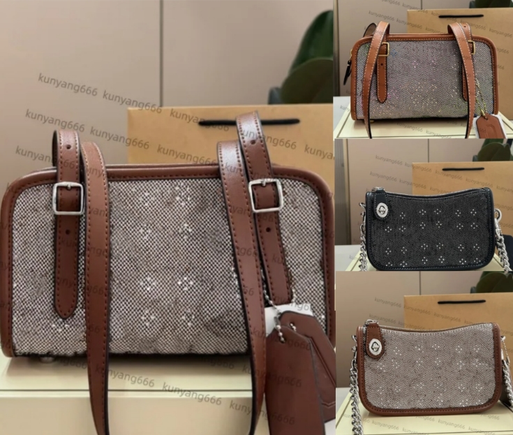 2026 Women's Handbag rhinestone SWING ZIP High Quality Luxury Designer swinger Flowers Bags Leather Female Fashion Trend Crossbody Shoulder Bag