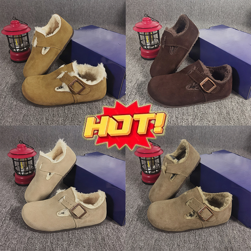 Designer Shoes fur slides clogs London Shearling slippers High quality suede leather boston Sandals Womens mens flats sliders Soft footbed mules Plu