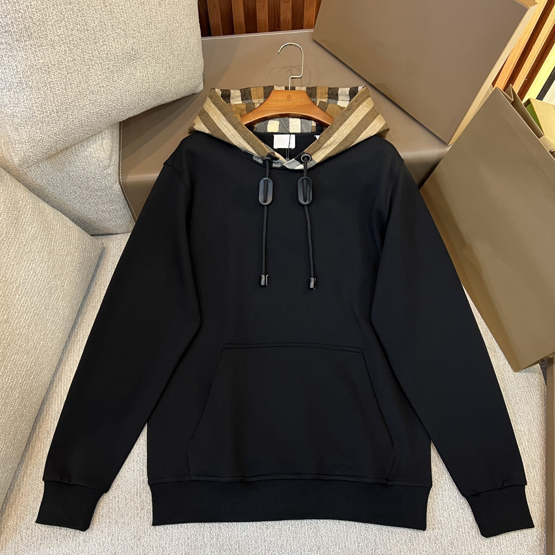 Designer high-quty men's classic plaid hooded collar zipper hooded sweatshirt casual long slved solid color hoodie loose hooded jacket men'