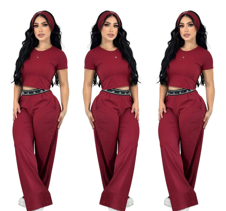 Casual Tracksuits for women spring summer new short sleeved Crop Top+wide leg pants two-piece set sportswear