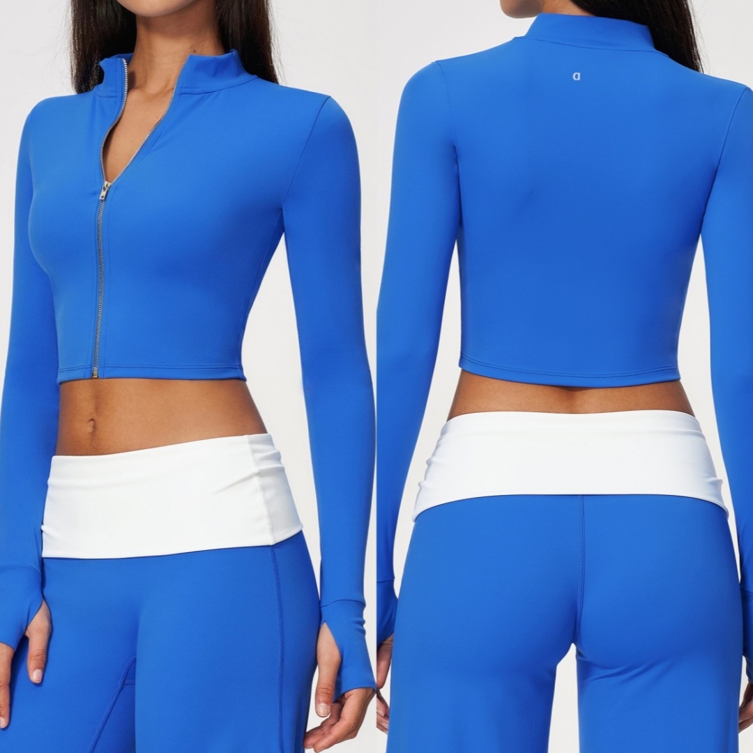 A2754 Veste d'entraînement Pilates hautement élastique avec col montant, haut de yoga et de fitness respirant à manches longues, chemise d'entraî