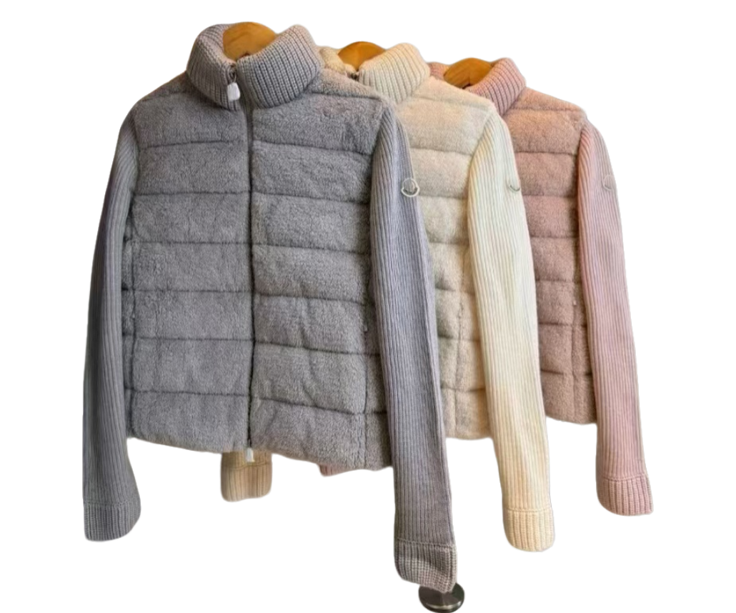 Designer Womens Down Jacket Winter coat Lightweight Knit Jacket Quiet Luxury puffer jacket with Wool Splicing Slim-fit Short Outerwear Filled with W