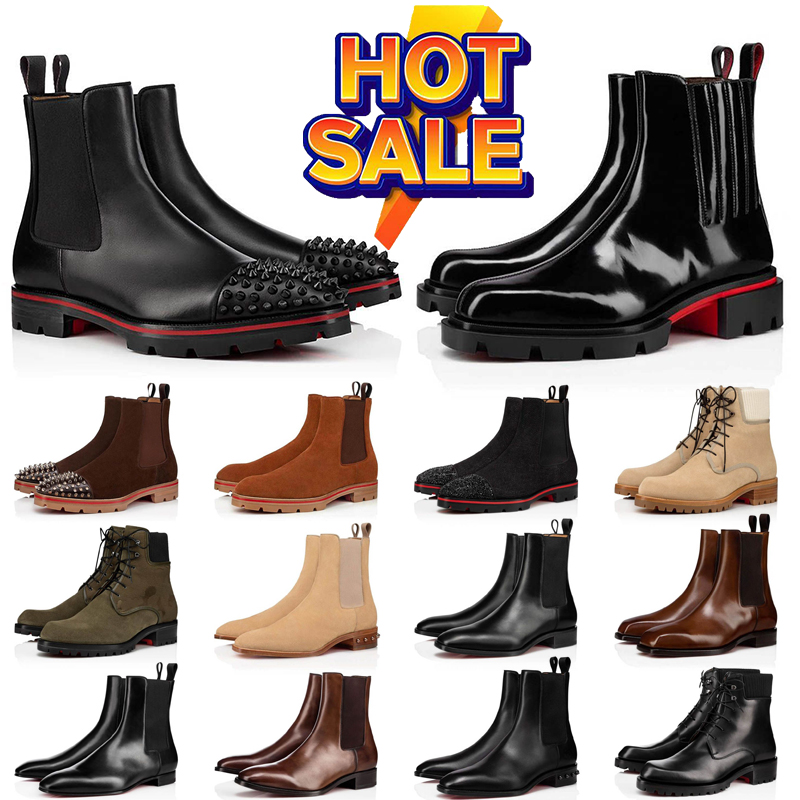 With box Famous red bottomshoes Design Sole Ankle Boots men Booty Black Genuine Leather Bottes Luxurious Brands Booties Capahuttas Movidastic Loafer