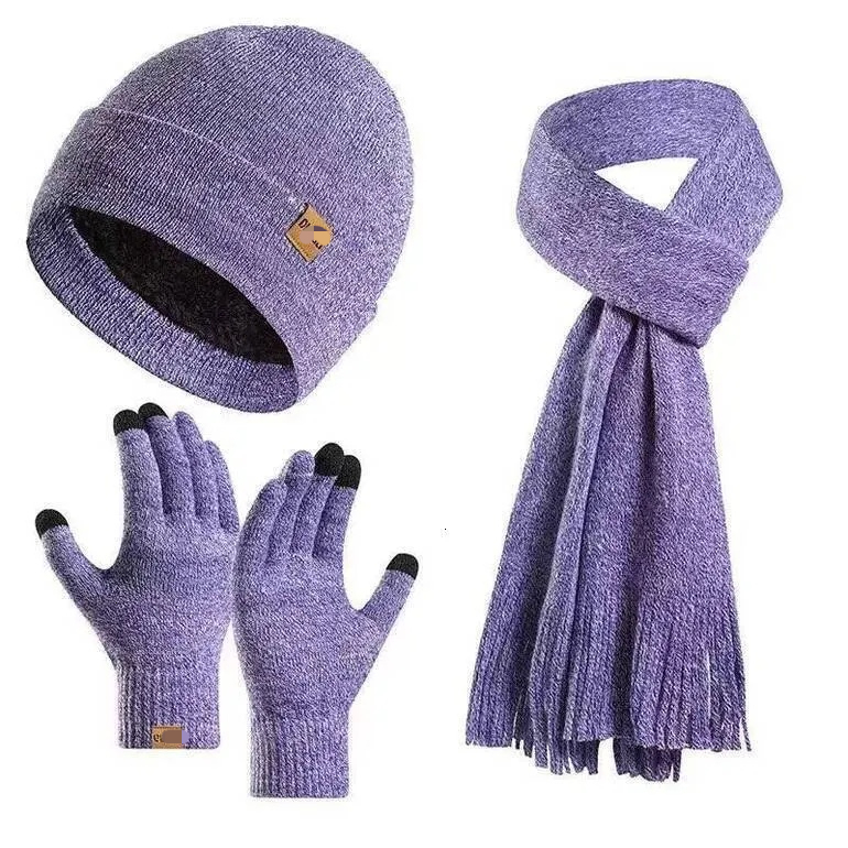 Autumn Winter Velvet Knitted Hat Scarf Gloves Adult Men and Women Warm Cotton Long Three piece Set hot sale products yoga wear
