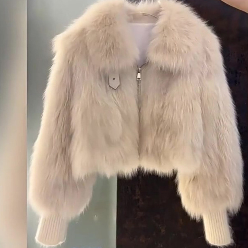 New Trade Explosion Furry Short Lapel Fur Parkas Thick Fur Integrated Imitation Jacket Fox Hair Short Coat Faux fur jacket
