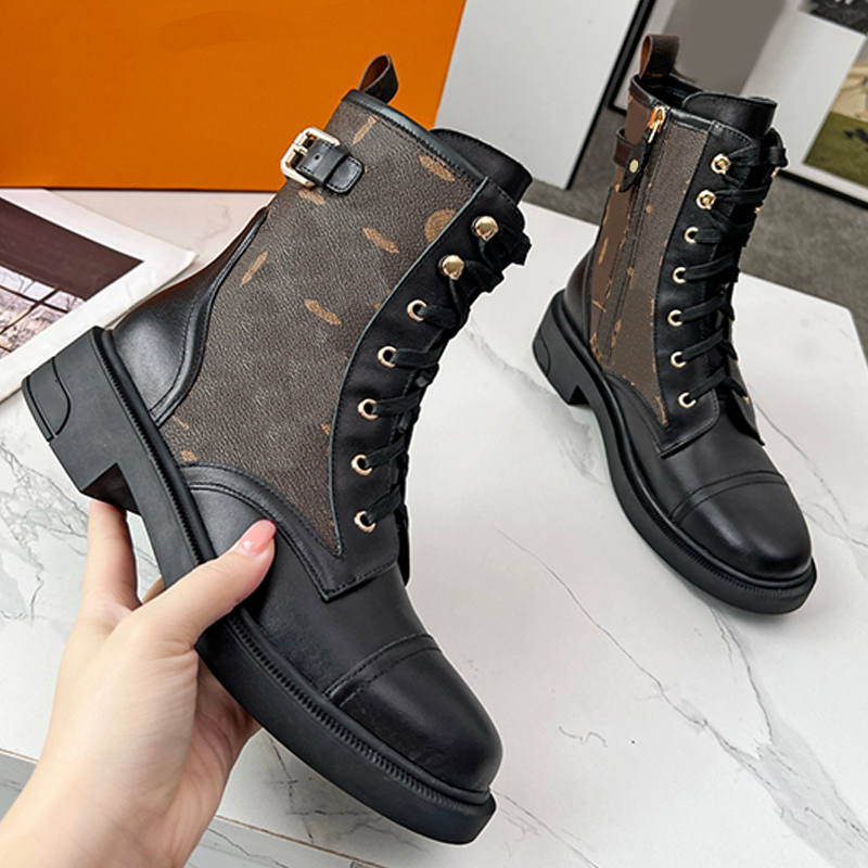 Womens Star Trail Ankle Boot Designer Monogram Canvas Leather Mid Calf Combat Boots Metropolis Urban Combat Boots Collection Luxury Workwear