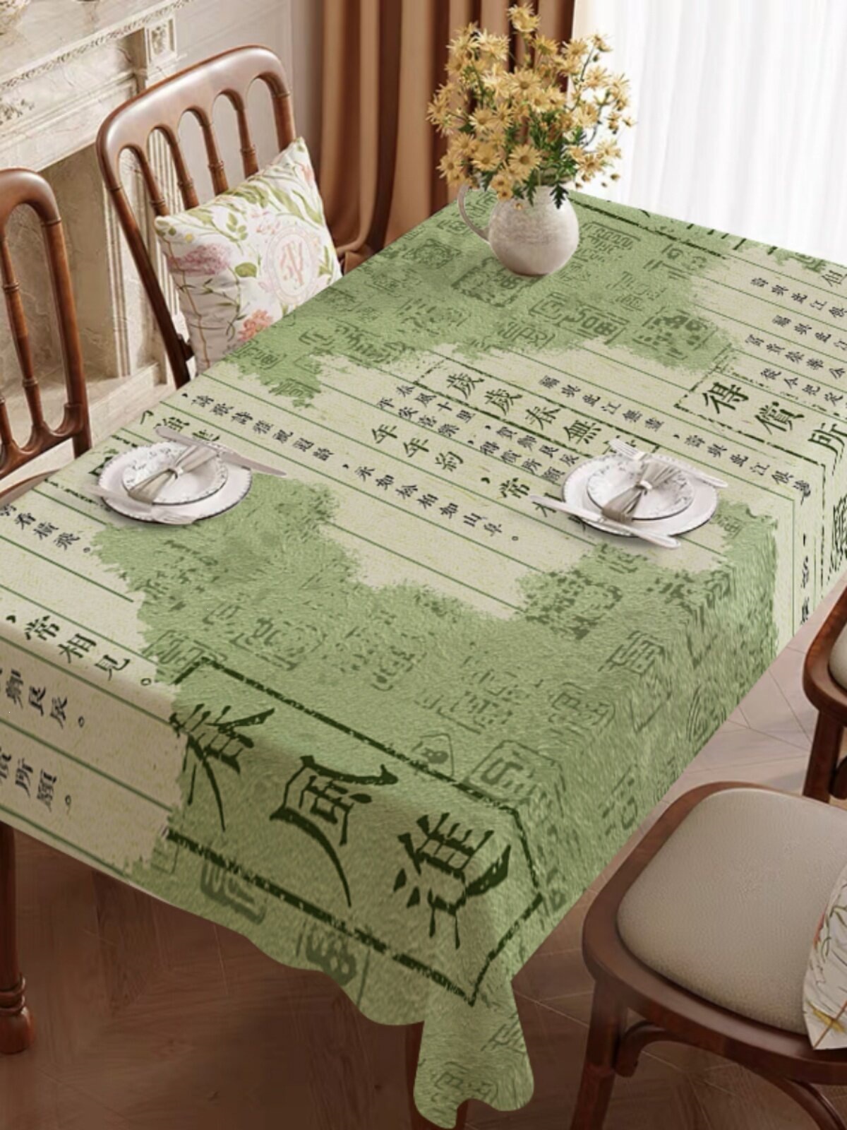 Traditional Chinese Painting and Calligraphy Tablecloth, Zen-inspired Coffee Table Mat, Light Luxury and High-end Home Dining Tablecloth