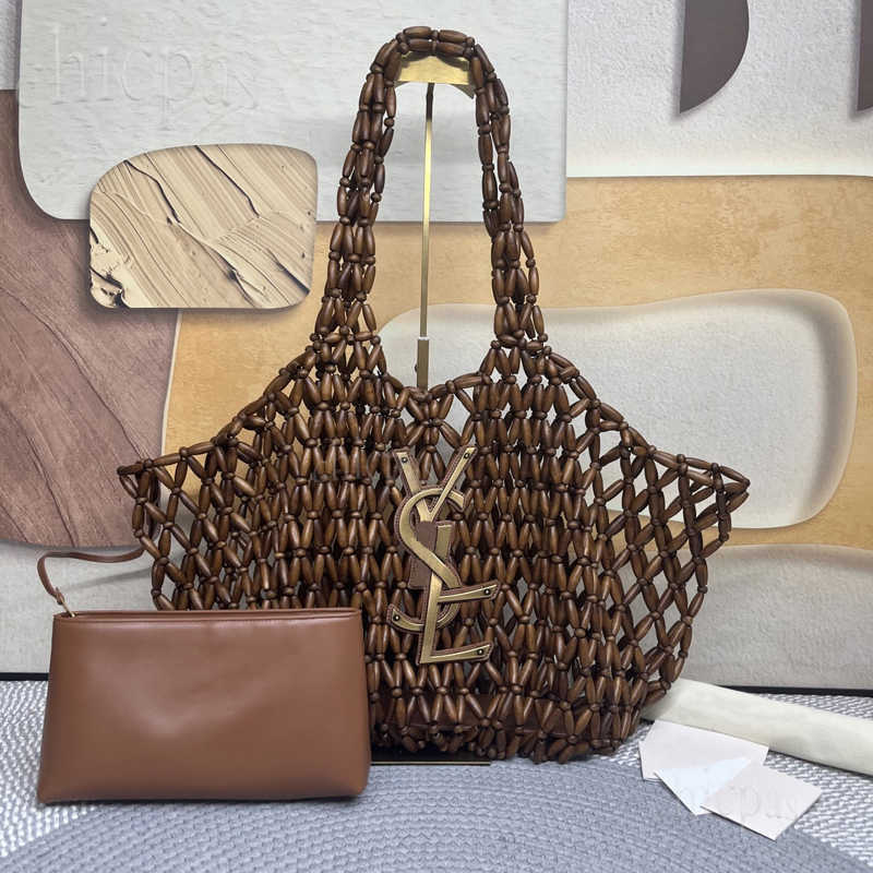 2026 Latest synchronized wooden bead top quality shopping bag large capacity handbag mother and child bag women's designer bag wooden material