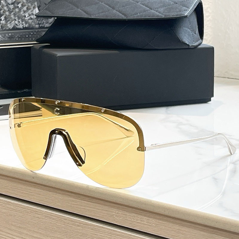 Designer Women Protective Mask Sunglasses CH9590 Luxury Metal Light Yellow Nylon Lens Sunglasses Womens Brand Sunglasses UV400 Protective Sunglasses