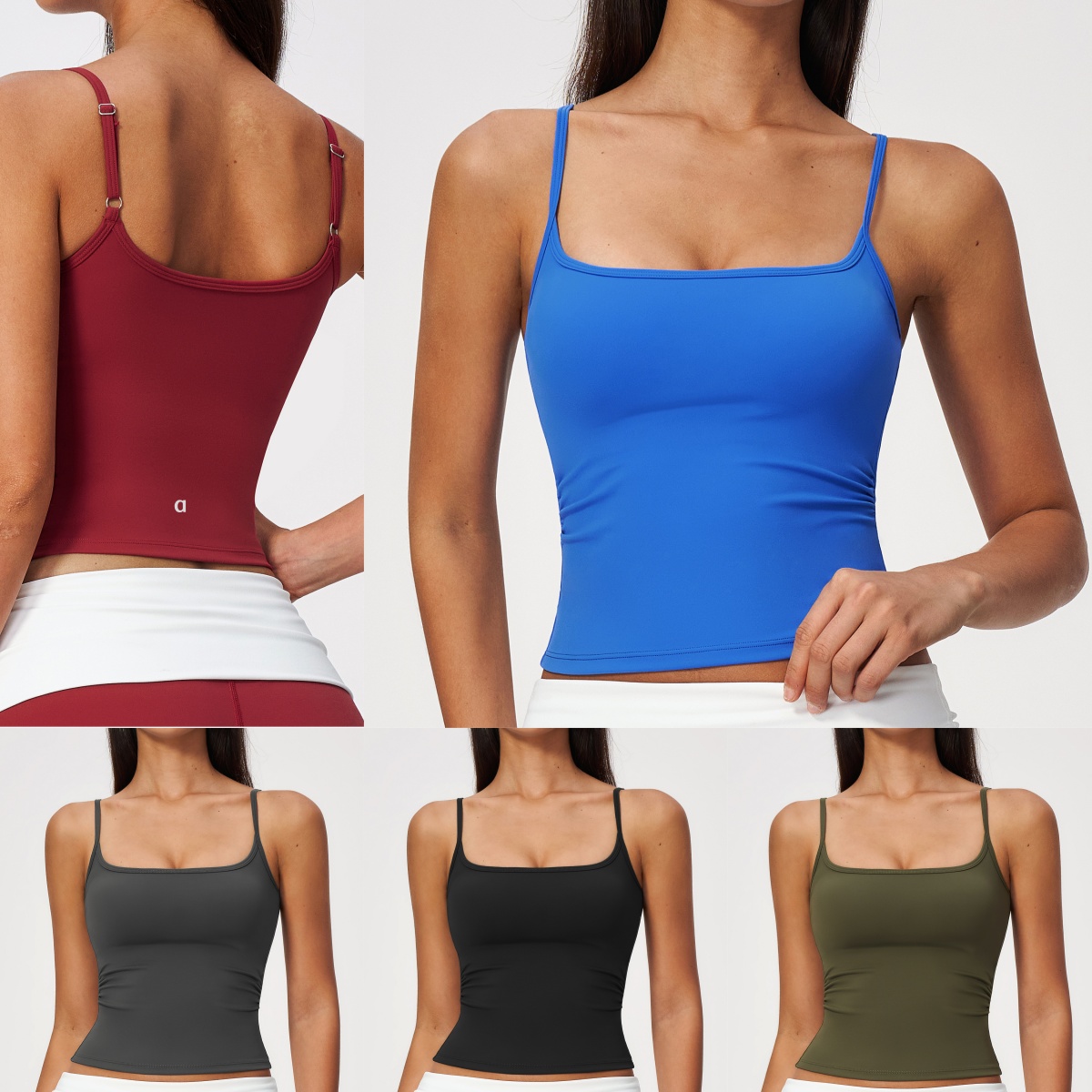 A2752 Women's Brushed Yoga Vest Thin Shoulder Straps for Slimming Exercise and Fitness Slim-Fitting Pilates Tank Lightweight Gym Top