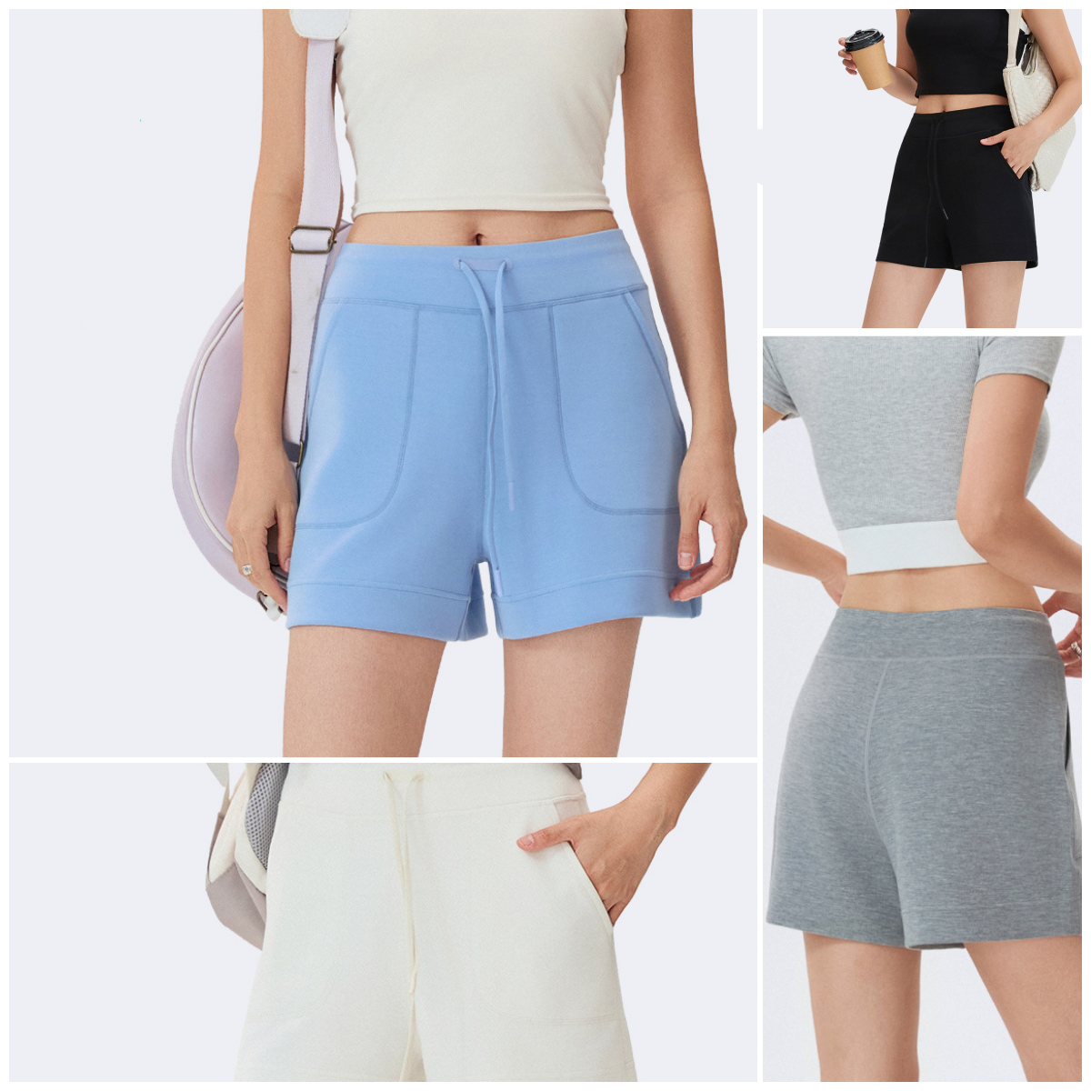L6459 Women's High-Waisted Drawstring Shorts with Large Pockets Versatile Casual Athletic Shorts for a Slimming Look Perfect for Fitness and Yo